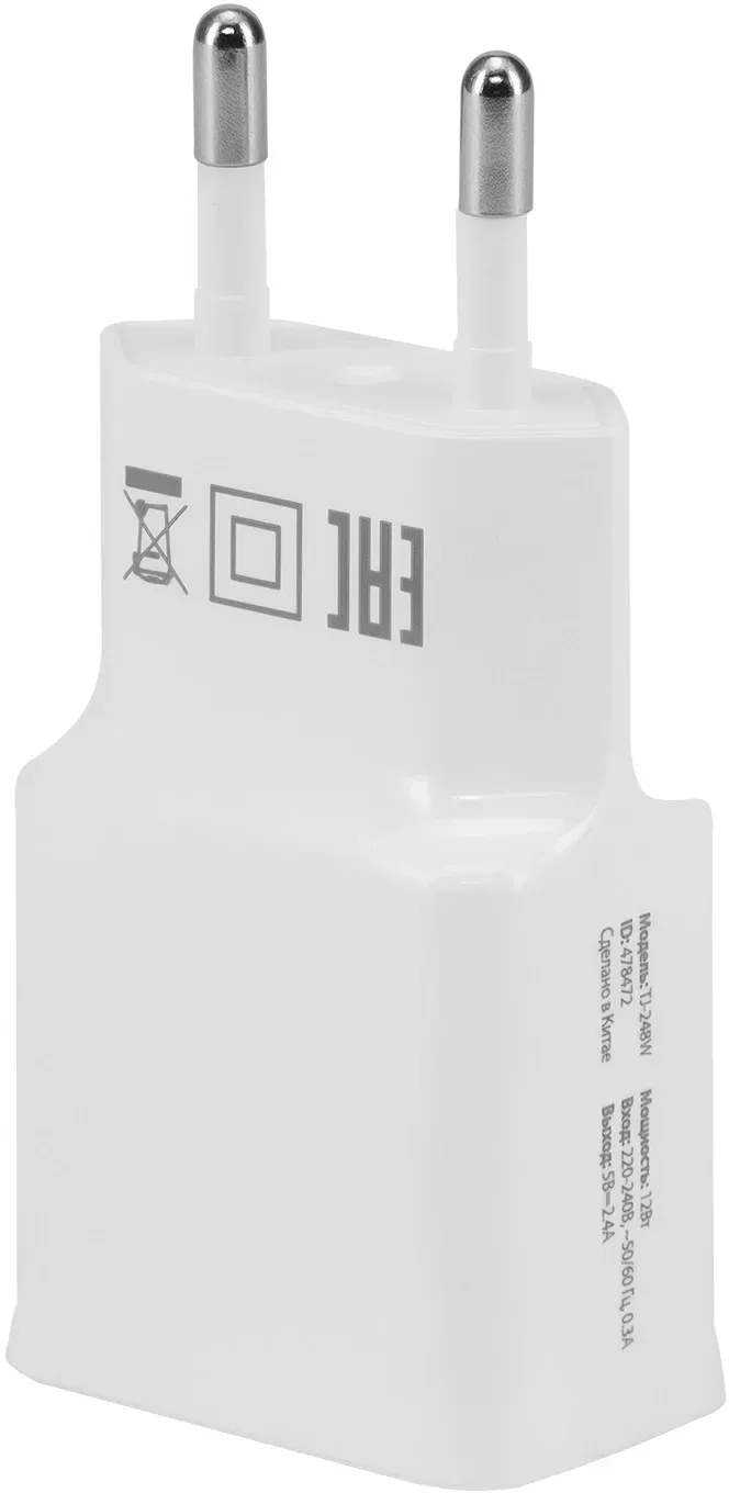 Сетевое зар./устр. Buro TJ-248W 12W 2.4A QC USB-A универсальное белый - фото 2