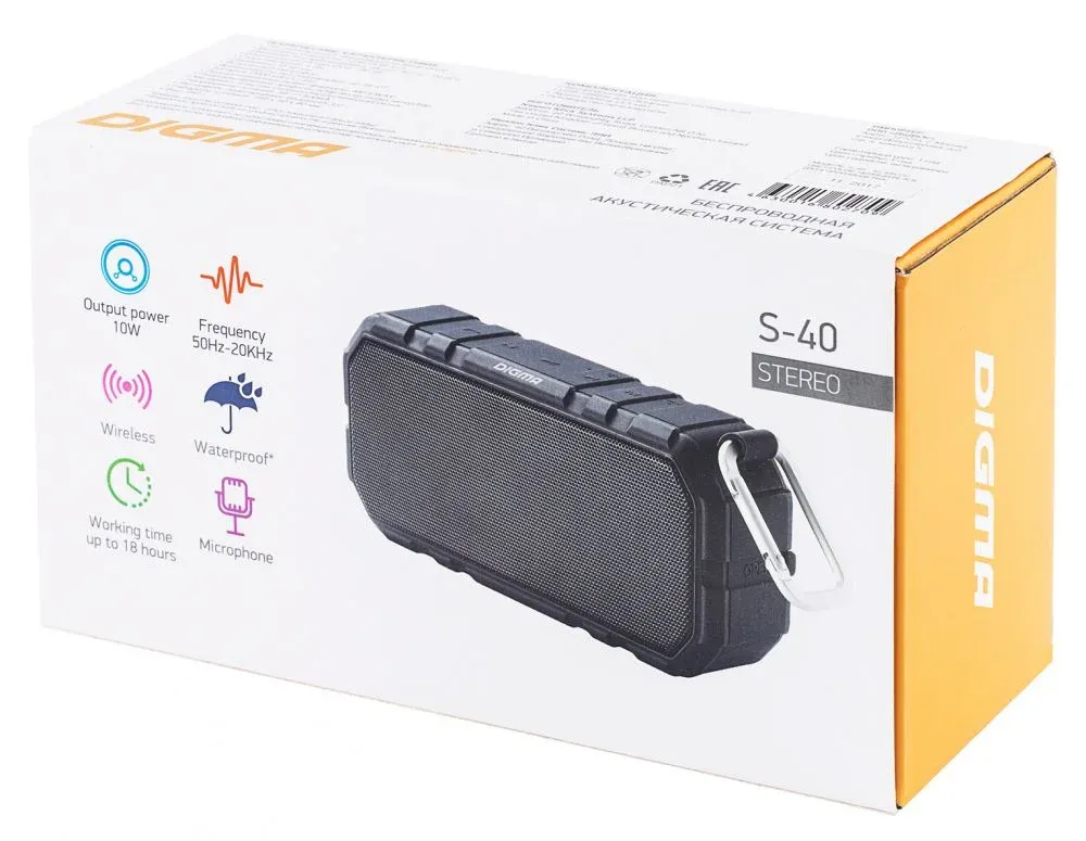 Колонка порт. Digma S-40 черный 10W 1.0 BT 2000mAh SP4010B - фото 1