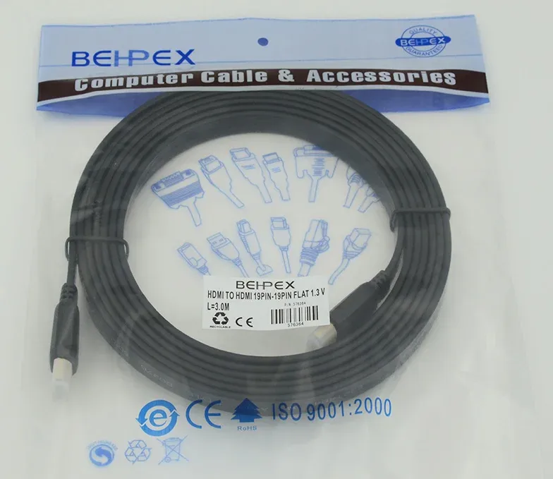 Кабель аудио-видео FLAT HDMI m/HDMI m 3м. черный - фото 1