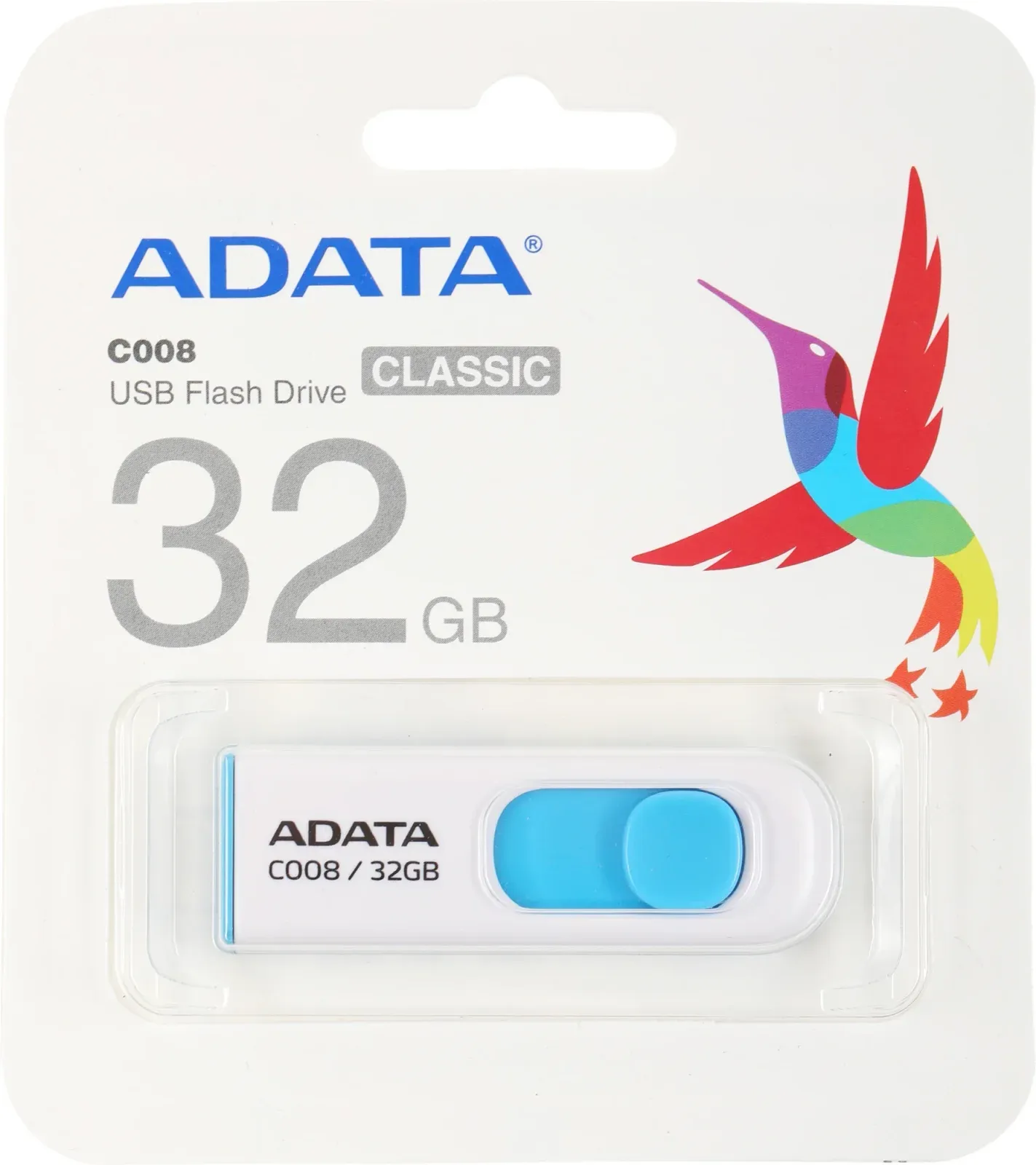 Флеш Диск A-Data 32Gb Classic C008 AC008-32G-RWE USB2.0 белый/синий, 32 ГБ - фото 6