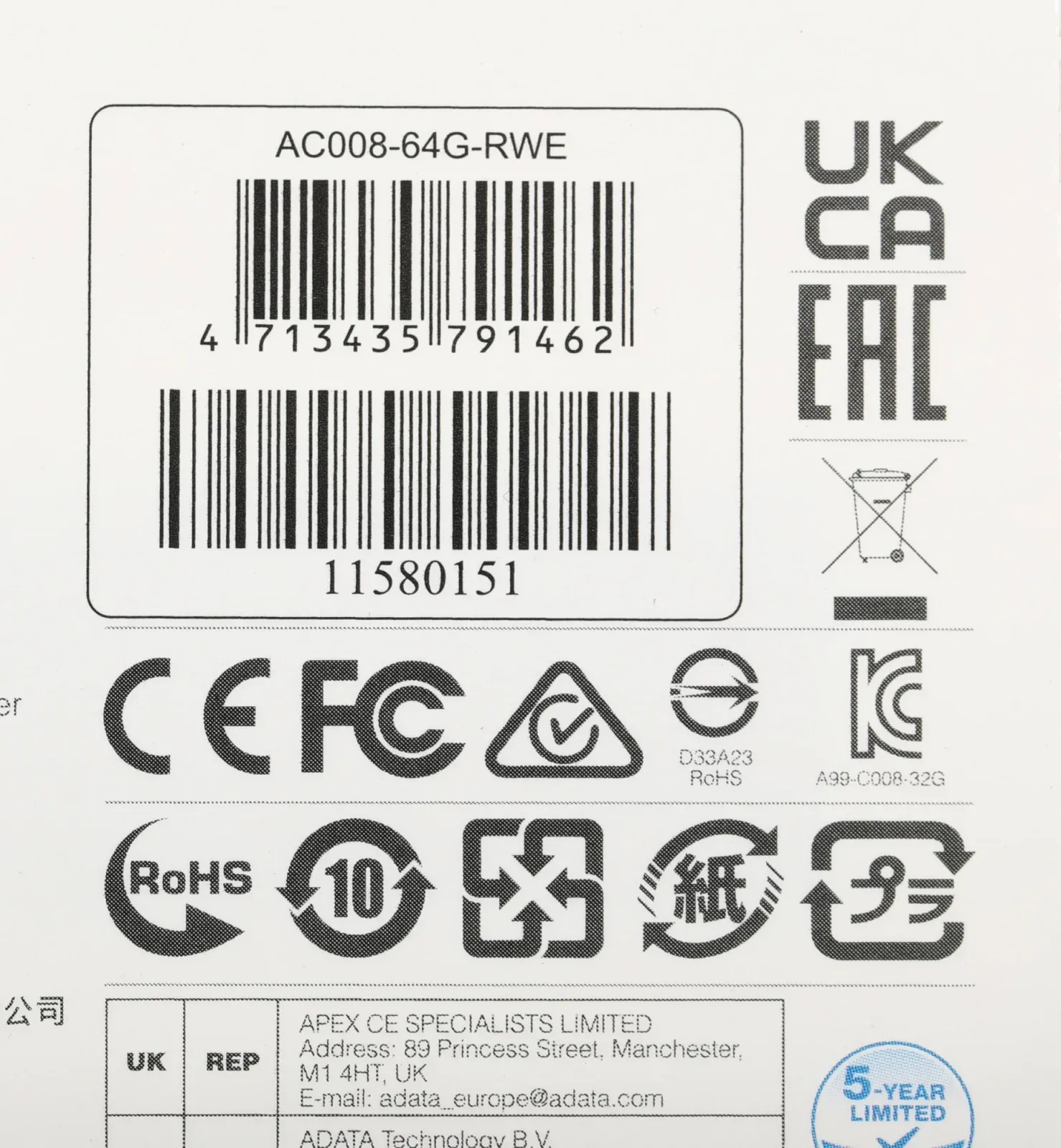 Флеш Диск A-Data 64GB Classic C008 AC008-64G-RWE USB2.0 синий/белый, 64 ГБ - фото 4