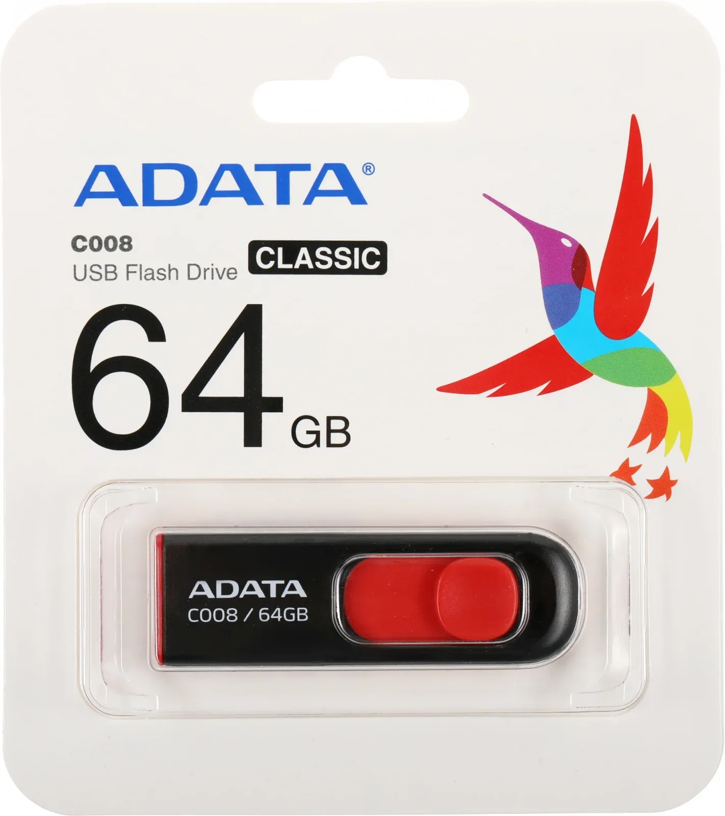 Флеш Диск A-Data 64GB Classic C008 AC008-64G-RKD USB2.0 красный/черный, 64 ГБ - фото 2