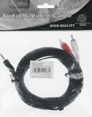 Кабель аудио Ningbo JAAC010-5 2хRCA m/Jack 3.5 m 5м. черный - фото 8