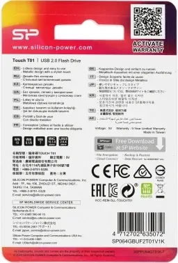 Флеш Диск Silicon Power 64Gb Touch T01 SP064GBUF2T01V1K USB2.0 черный/серебристый, 64 ГБ - фото 5