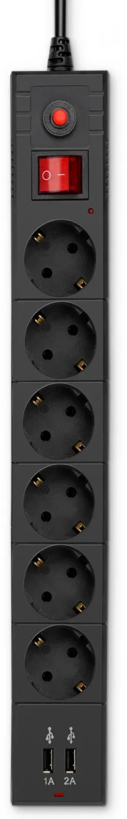 Сетевой фильтр Buro BU-SP1.8_USB_2A-B 1.8м 6 розеток черный коробка - фото 5