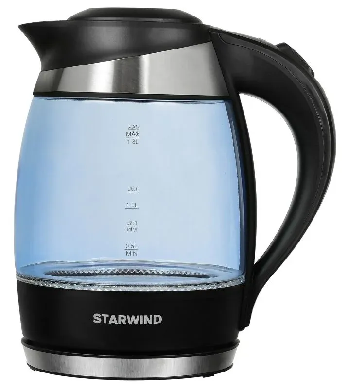 Чайник электрический Starwind SKG2218 1.8л. 2200Вт голубой/черный корпус: стекло/пластик - фото 4