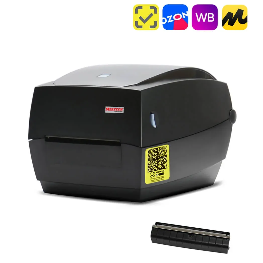 Комплект: термотрансферный принтер этикеток MERTECH TLP100 TERRA NOVA с отделителем Ethernet RS232 USB black