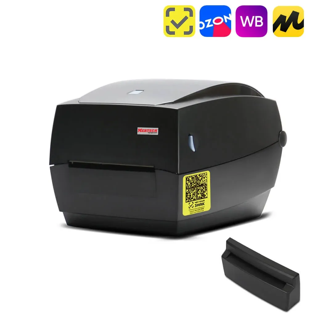 Комплект: термотрансферный принтер этикеток MERTECH TLP100 TERRA NOVA с отрезчиком Ethernet RS232 USB black