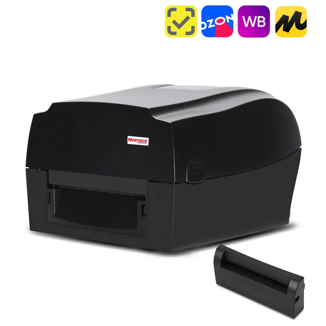 Комплект: термотрансферный принтер этикеток MERTECH TLP300 TERRA NOVA с отрезчиком Ethernet RS232 USB black
