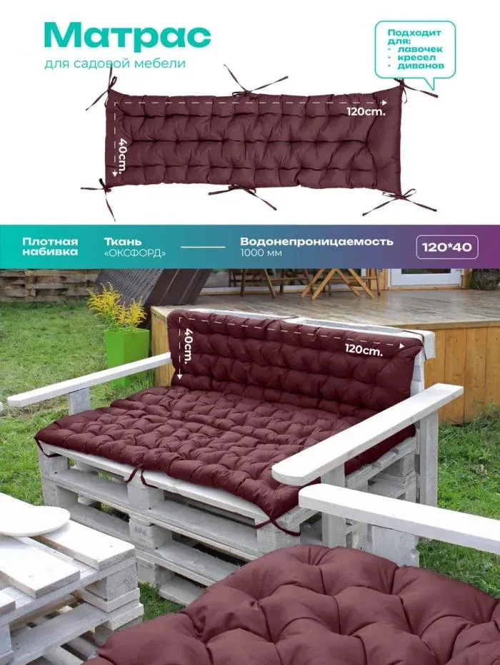 Матрас на скамейку 120×40 см MO для садовой мебели и качелей Oxford 600D двухсторонний непромокаемый Bio-Line