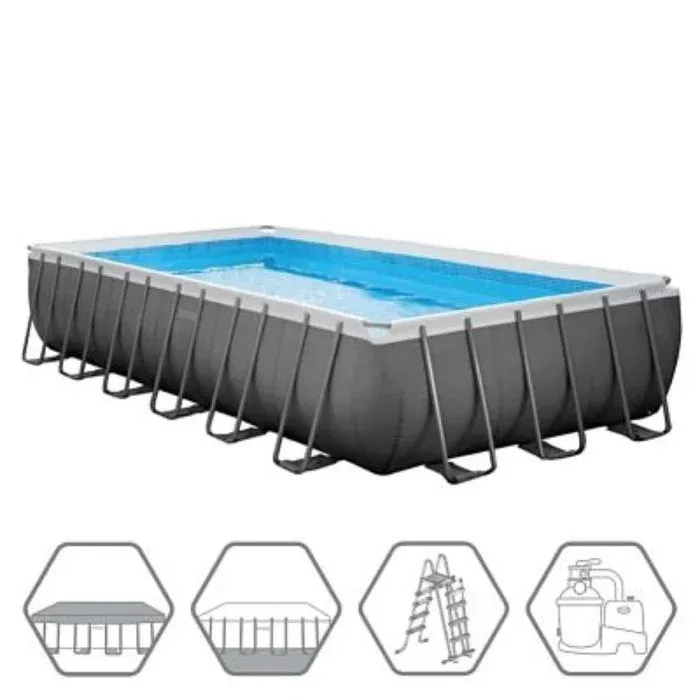 Каркасный бассейн Ultra XTR Frame Intex 26364 732х366х132см 31805л песч.фил.-нас. 7900л/ч лестница тент подст., голубой тепло-серый графит, 31805 л