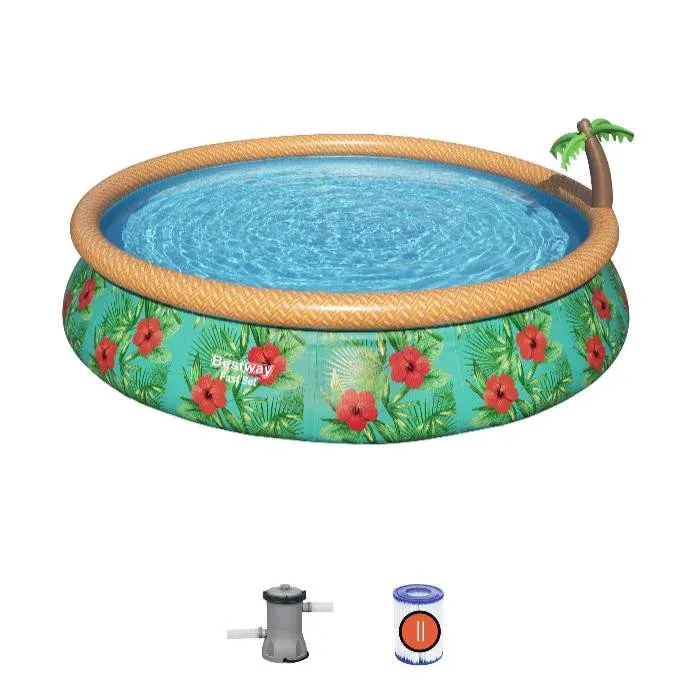 Бассейн Fast Set Bestway 57416 BW 457х84см 9677л фил.-насос 2006л/ч, зеленый бирюзовый красный, 9677 л
