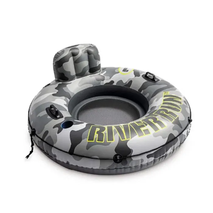 Надувной круг-кресло Camo River Run 1 Intex 56835 135см с ручками до 100кг, серый тепло-серый