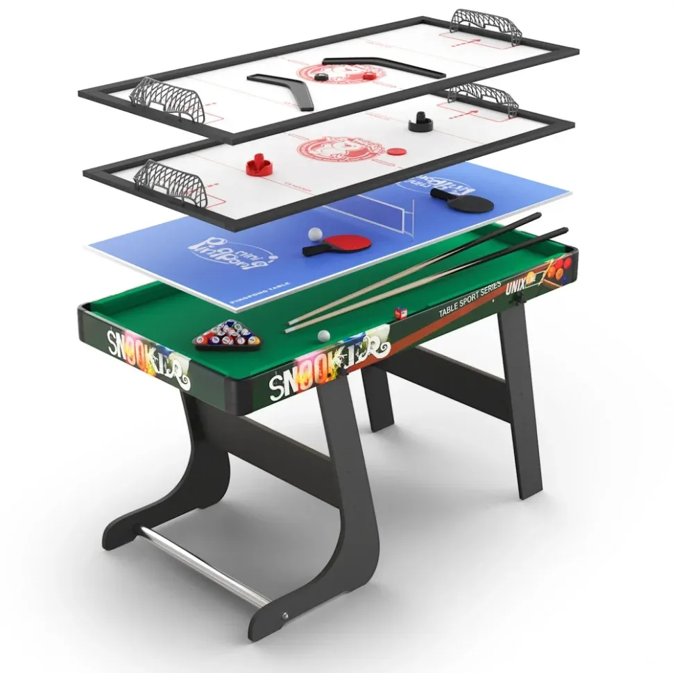 Игровой стол складной UNIX Line Трансформер 4 в 1 125х63 cм, черный/белый/синий