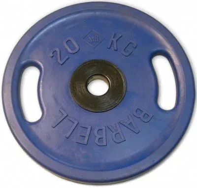 Диск Barbell обрезиненный евро-классик цветной с рукоятками d=50 мм