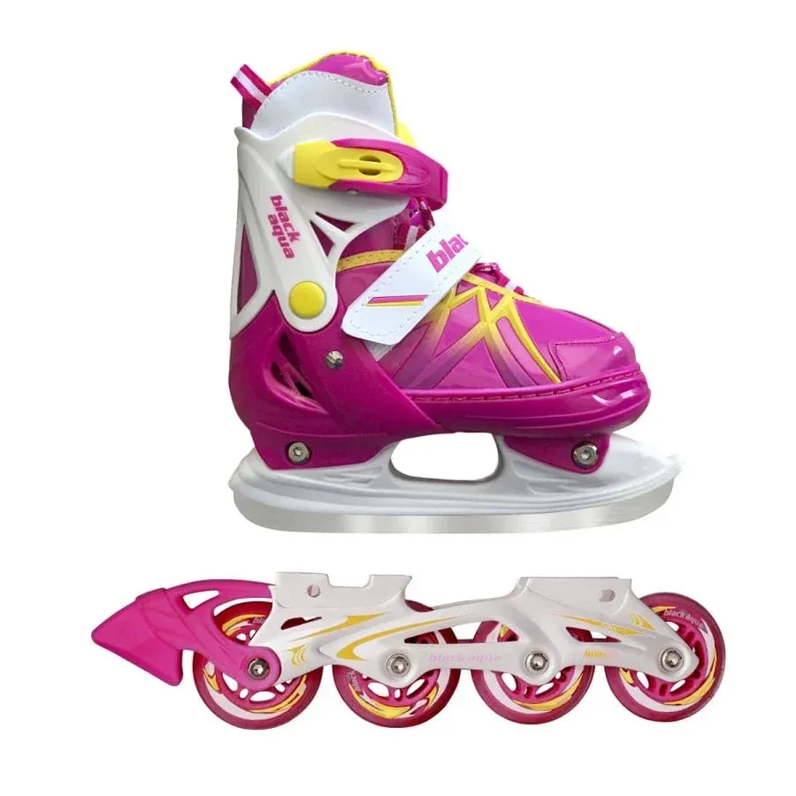 Коньки раздвижные с роликовой платформой BlackAqua AS-410 фуксия, белый желтый лиловый — фото 1