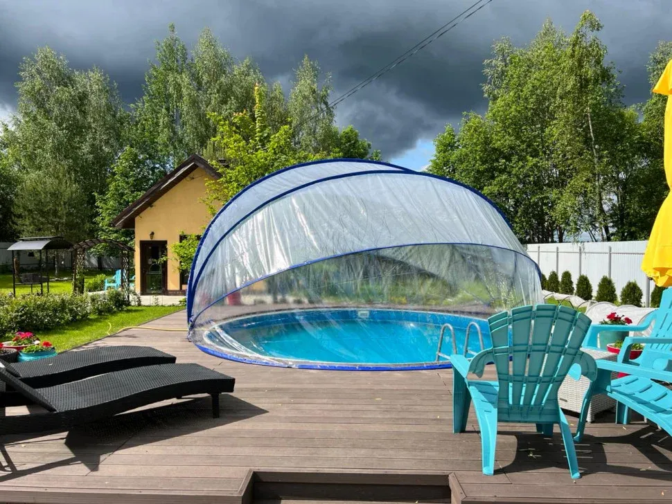 Круглый купольный тент павильон Pool Tent 5,0м для бассейнов и СПА, синий серый — фото 1