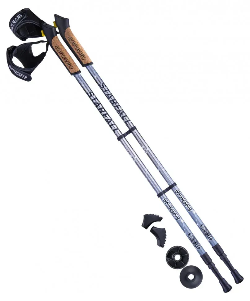 Палки для скандинавской ходьбы Berger Starfall 77-135 см 2-секционные, синий серый черный — фото 1