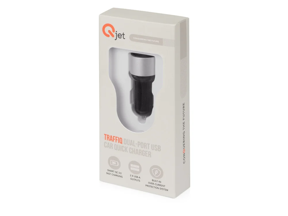 Адаптер автомобильный USB с функцией быстрой зарядки QC 3.0 «TraffIQ», черный/серебристый - фото 6