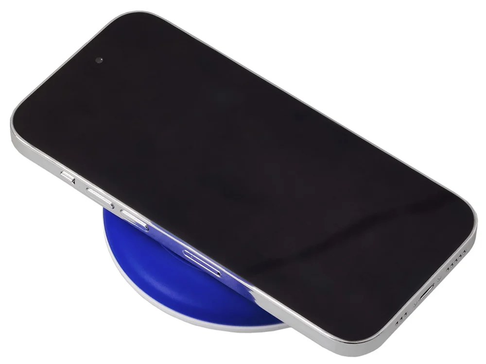 Беспроводное зарядное устройство «Disc» со встроенным кабелем 2 в 1, синий - фото 2