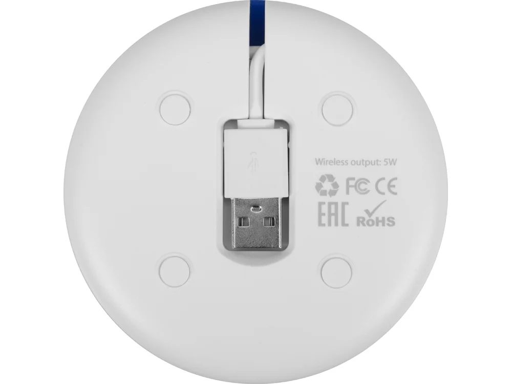 Беспроводное зарядное устройство «Disc» со встроенным кабелем 2 в 1, синий - фото 8