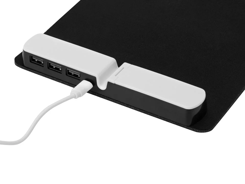 Коврик для мыши со встроенным USB-хабом Plug черный/белый - фото 4