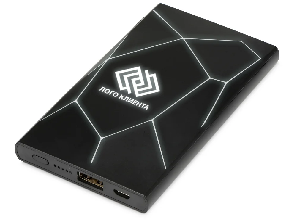 Внешний беспроводной аккумулятор Geo Wireless с подсветкой лого 5000 mAh черный - фото 2