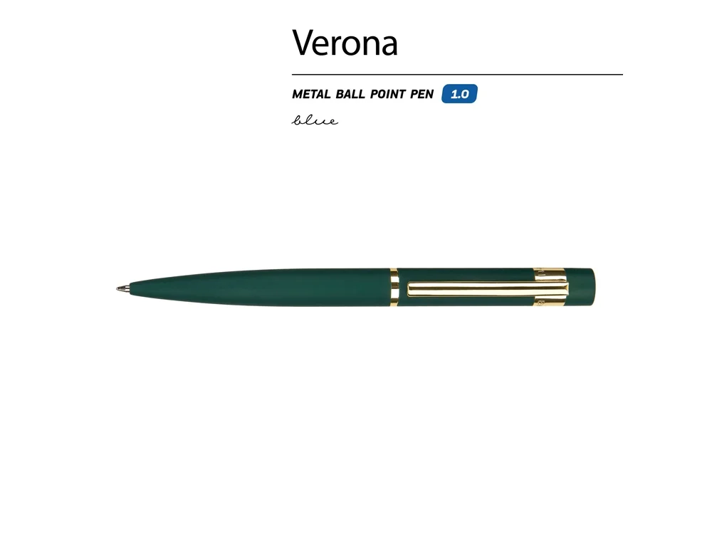 Ручка металлическая шариковая Verona софт-тач зеленый - фото 2