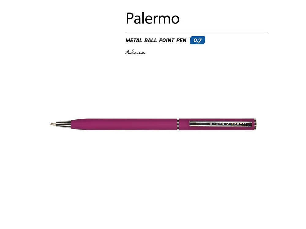 Ручка металлическая шариковая Palermo софт-тач бордовый/серебристый - фото 2