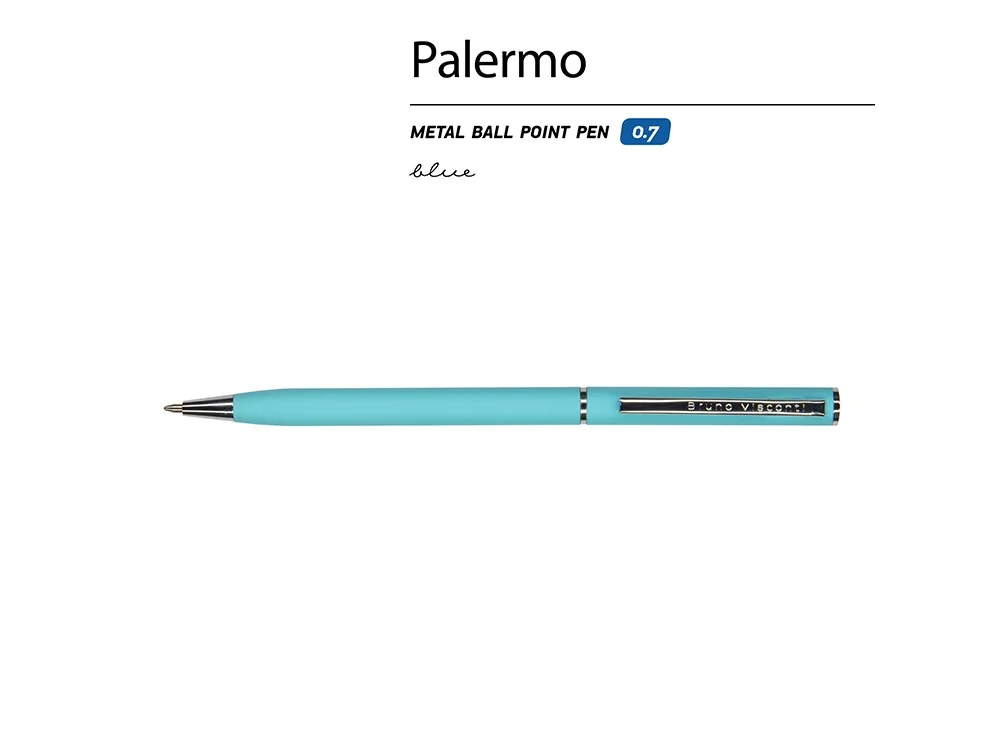 Ручка металлическая шариковая Palermo софт-тач бирюзовый/серебристый - фото 2