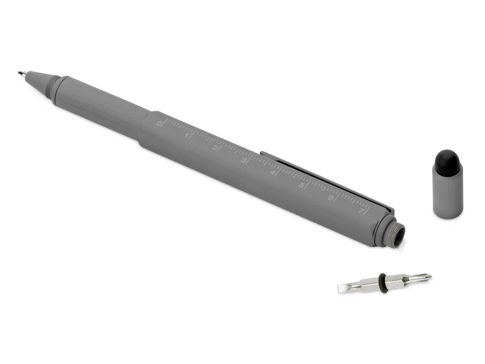 Ручка-стилус металлическая шариковая Tool с уровнем и отверткой серый - фото 3
