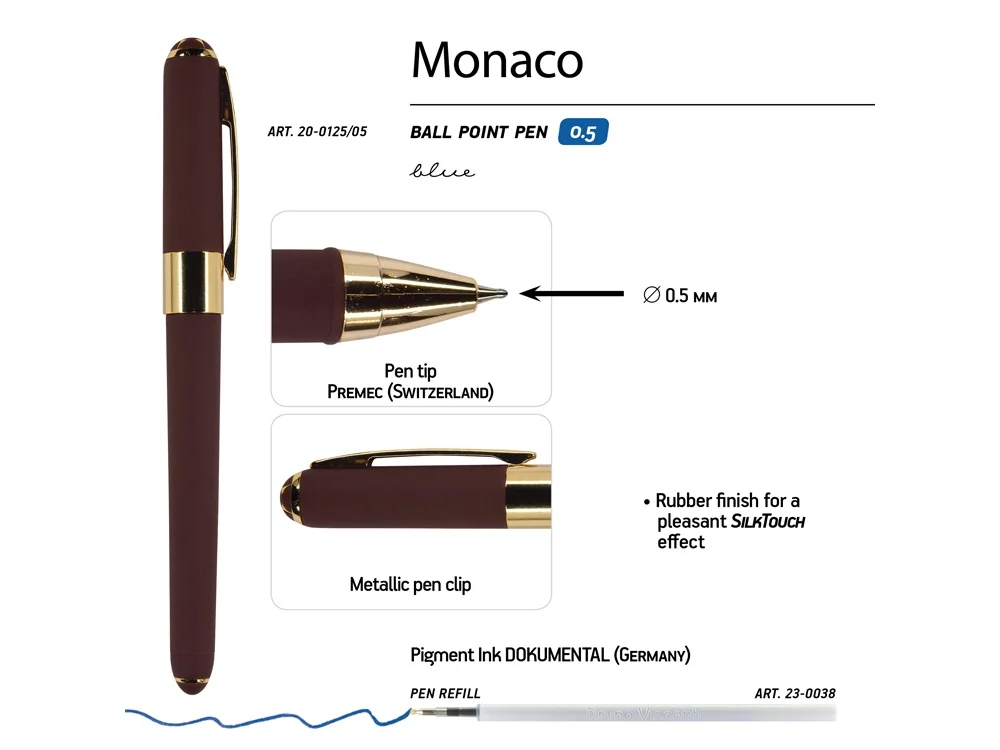 Ручка пластиковая шариковая Monaco коричневый/золотистый - фото 3