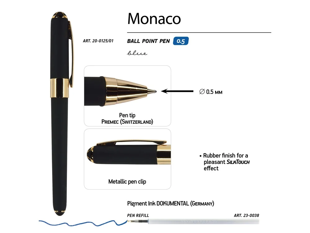 Ручка пластиковая шариковая Monaco черный/золотистый - фото 3