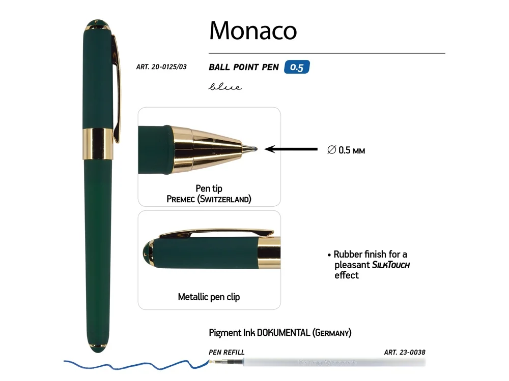 Ручка пластиковая шариковая Monaco зеленый/золотистый - фото 3