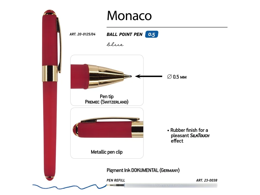 Ручка пластиковая шариковая Monaco красный/золотистый - фото 3