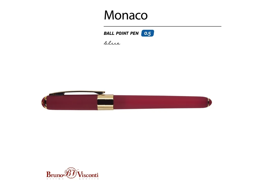 Ручка пластиковая шариковая Monaco бордовый/золотистый - фото 2