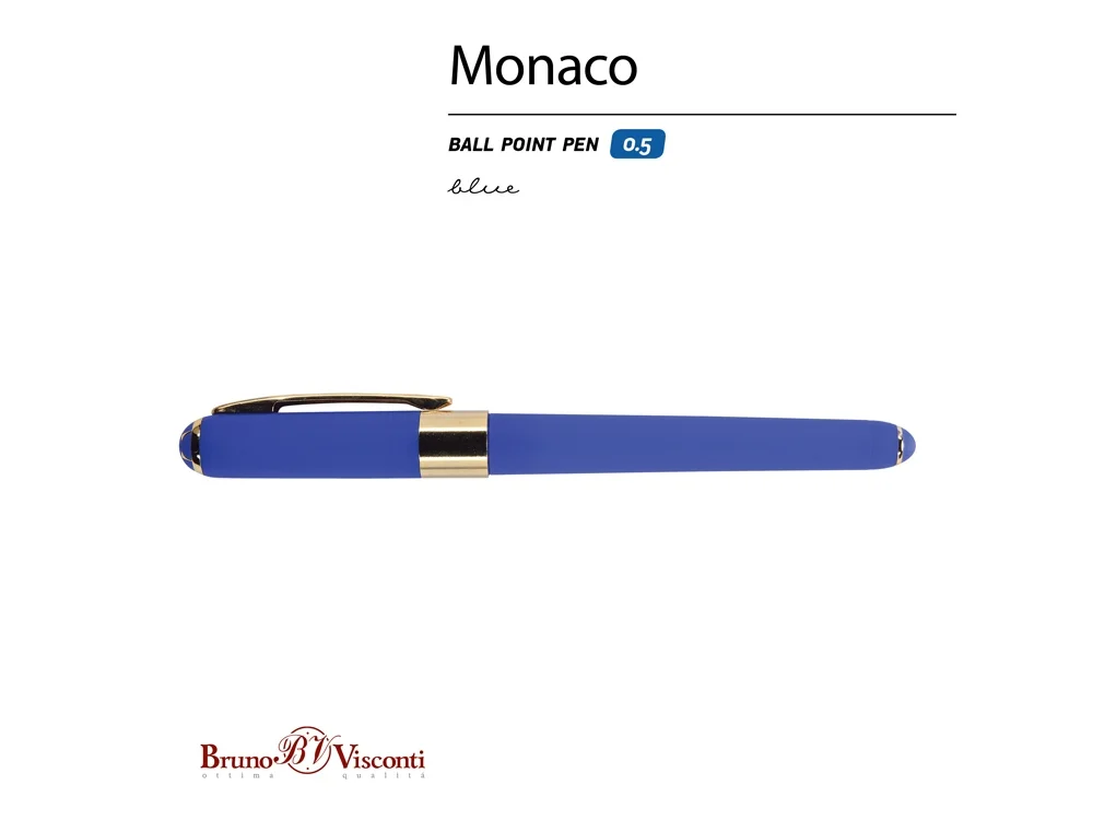 Ручка пластиковая шариковая Monaco синий/золотистый - фото 2