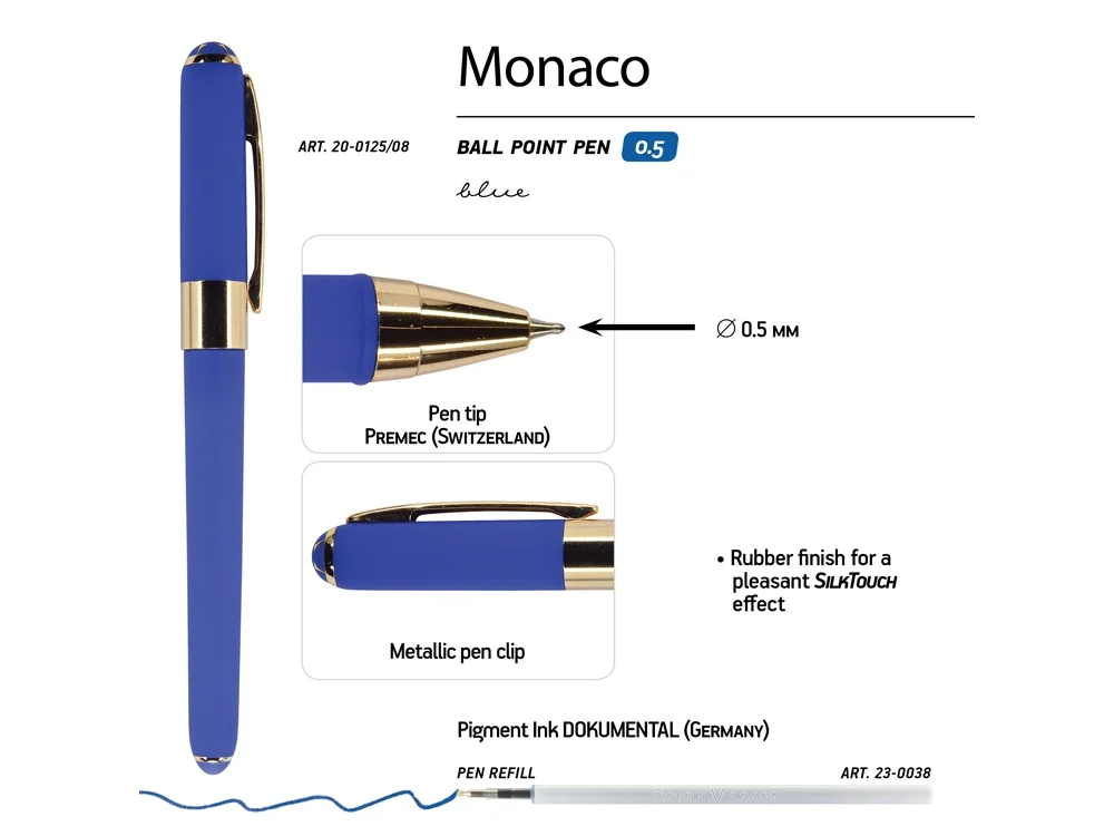 Ручка пластиковая шариковая Monaco синий/золотистый - фото 3
