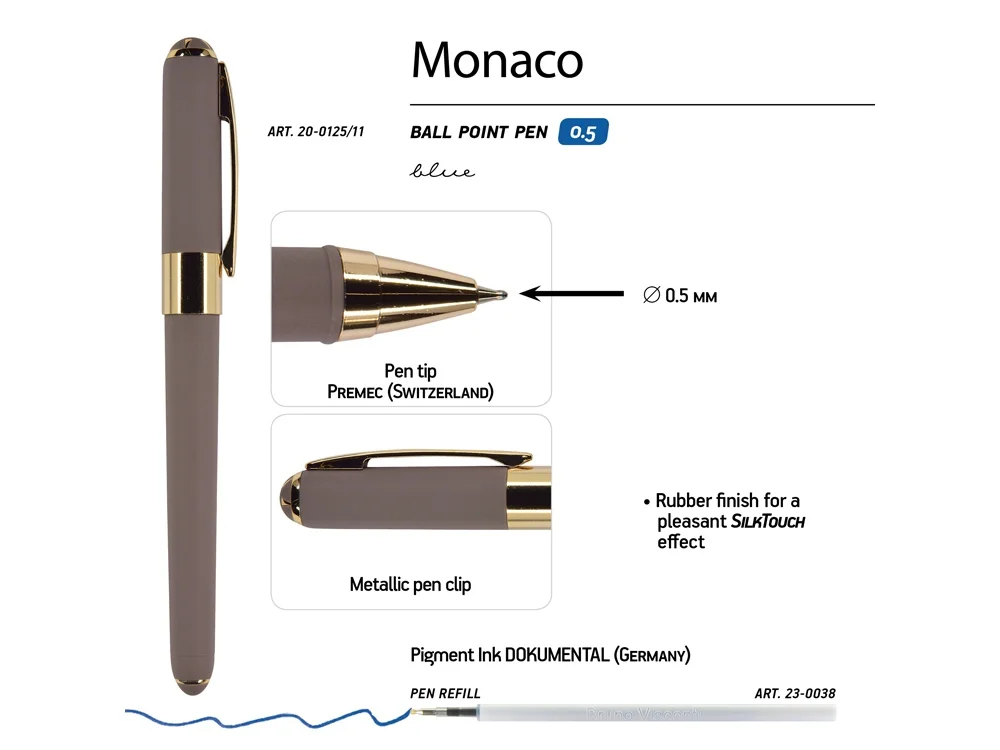 Ручка пластиковая шариковая Monaco серый/золотистый - фото 3