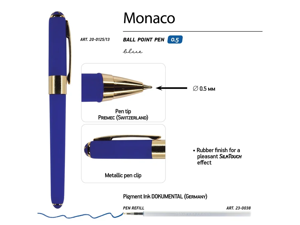 Ручка пластиковая шариковая Monaco сине-фиолетовый/золотистый - фото 3