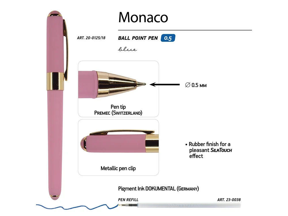 Ручка пластиковая шариковая Monaco розовый/золотистый - фото 3