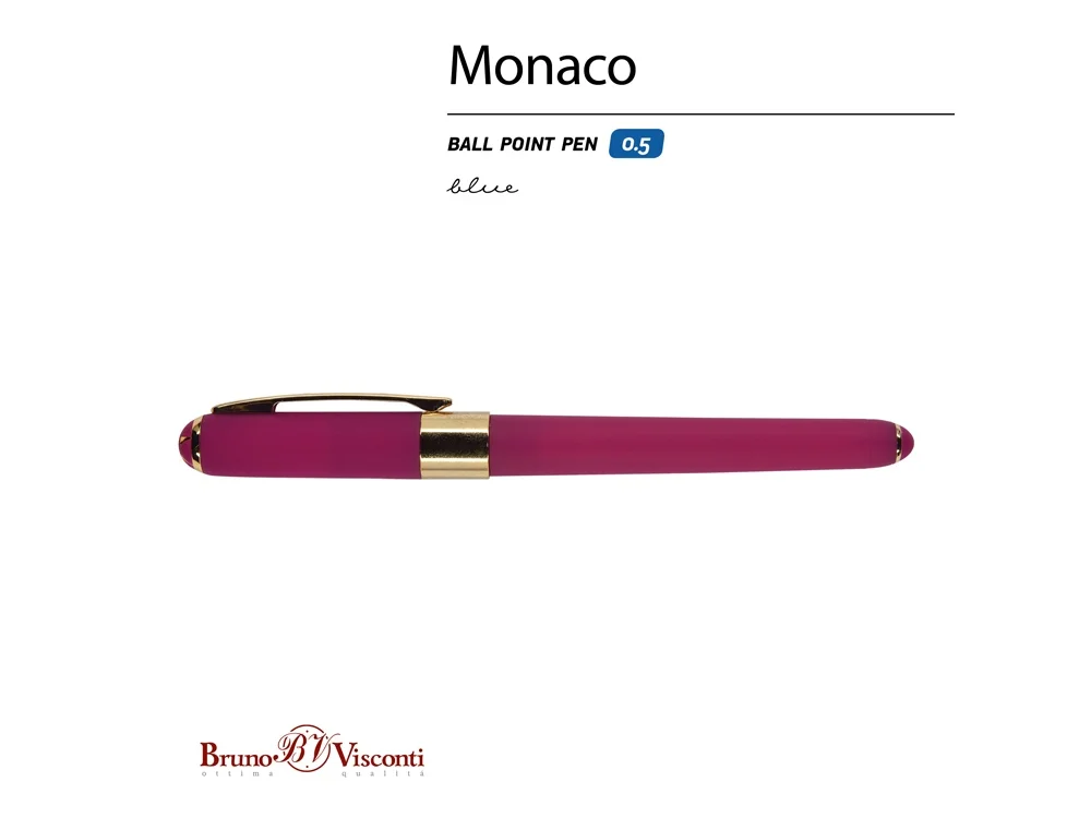 Ручка пластиковая шариковая Monaco пурпурный/золотистый - фото 2