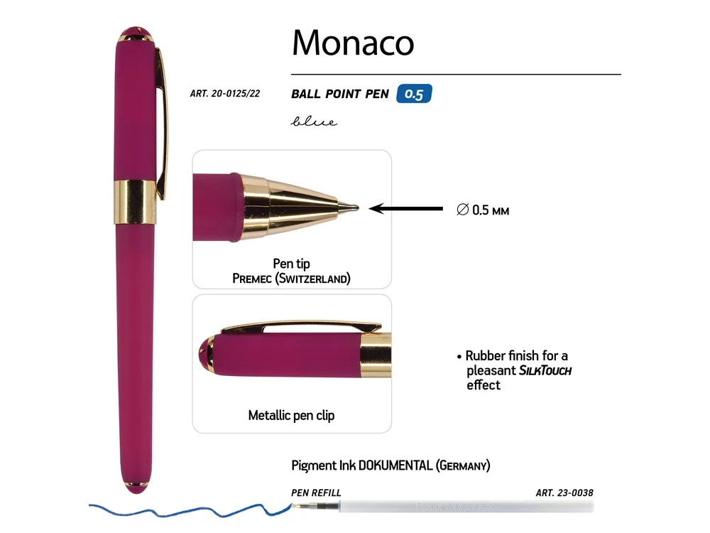 Ручка пластиковая шариковая Monaco пурпурный/золотистый - фото 3