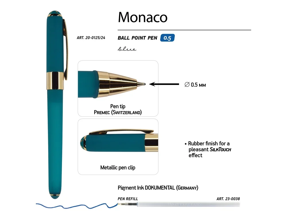 Ручка пластиковая шариковая Monaco морская волна/золотистый - фото 3
