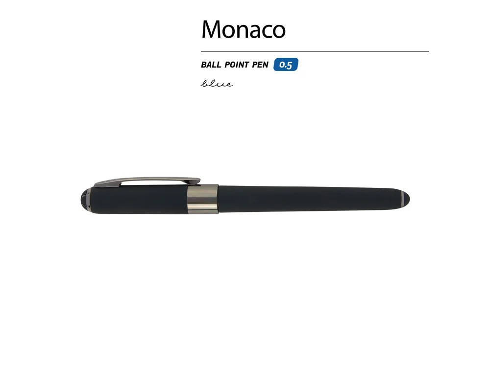 Ручка пластиковая шариковая Monaco софт-тач черный вороненая сталь - фото 2