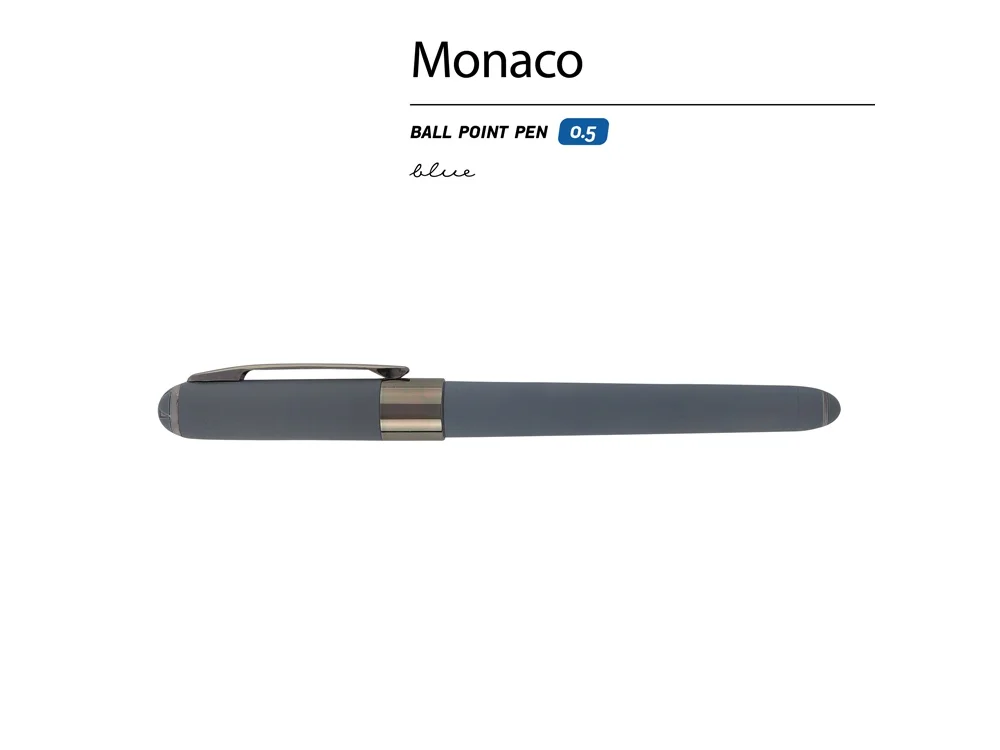 Ручка пластиковая шариковая Monaco софт-тач графит вороненая сталь - фото 2