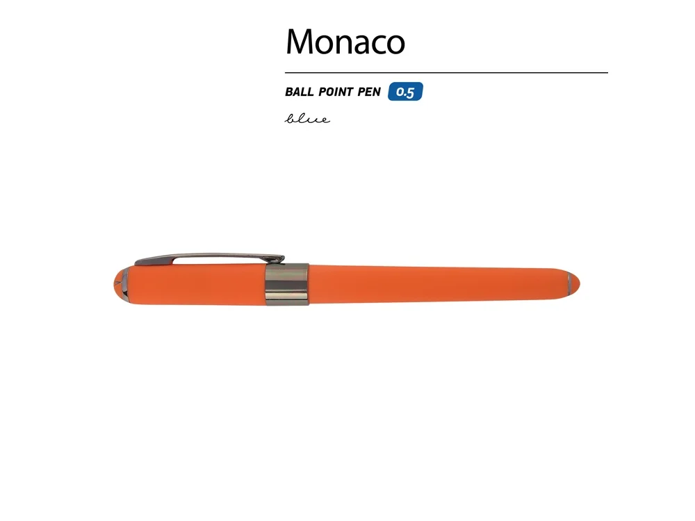 Ручка пластиковая шариковая Monaco софт-тач оранжевый вороненая сталь - фото 2