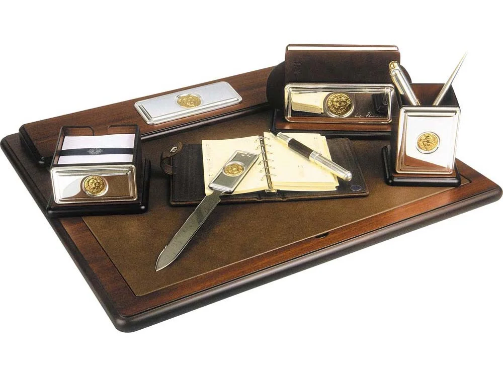 Настольный набор Голова льва коричневый серебристый золотистый