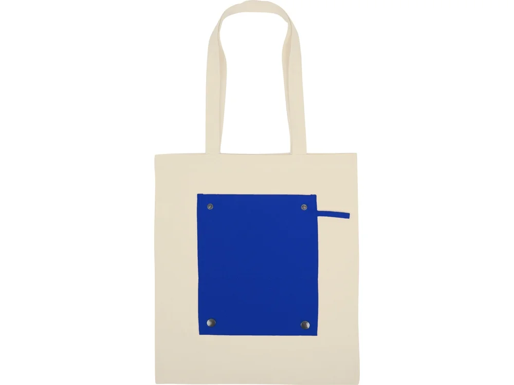 Складная хлопковая сумка для шопинга Gross с карманом 180 г/м2 натуральный/синий - фото 11