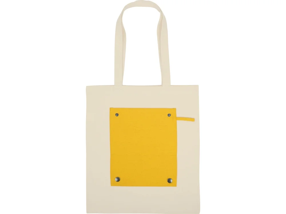 Складная хлопковая сумка для шопинга Gross с карманом 180 г/м2 натуральный/желтый - фото 11